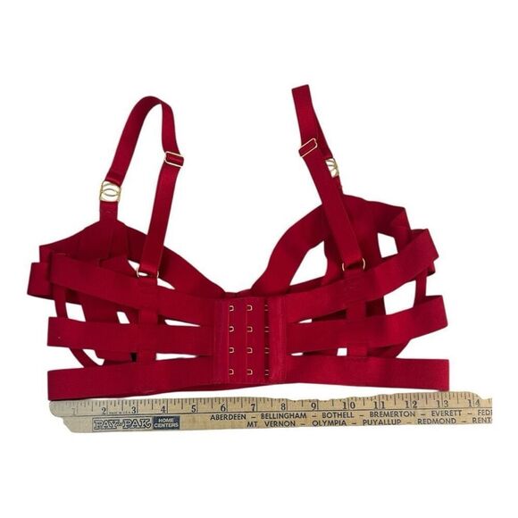 Victoria's Secret Red Banded Caged Strappy Unlined Balconet Bra 34DD Underwire - Picture 5 of 11